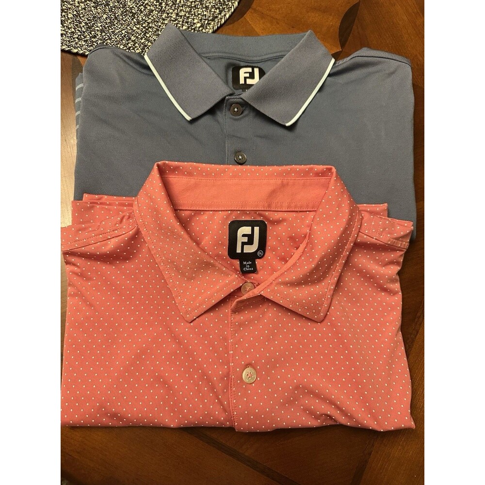 FootJoy 2 Pack Athletic Fit Golf Polo Shirt Mens 2XL Pink Polka Dot Blue Stripe
